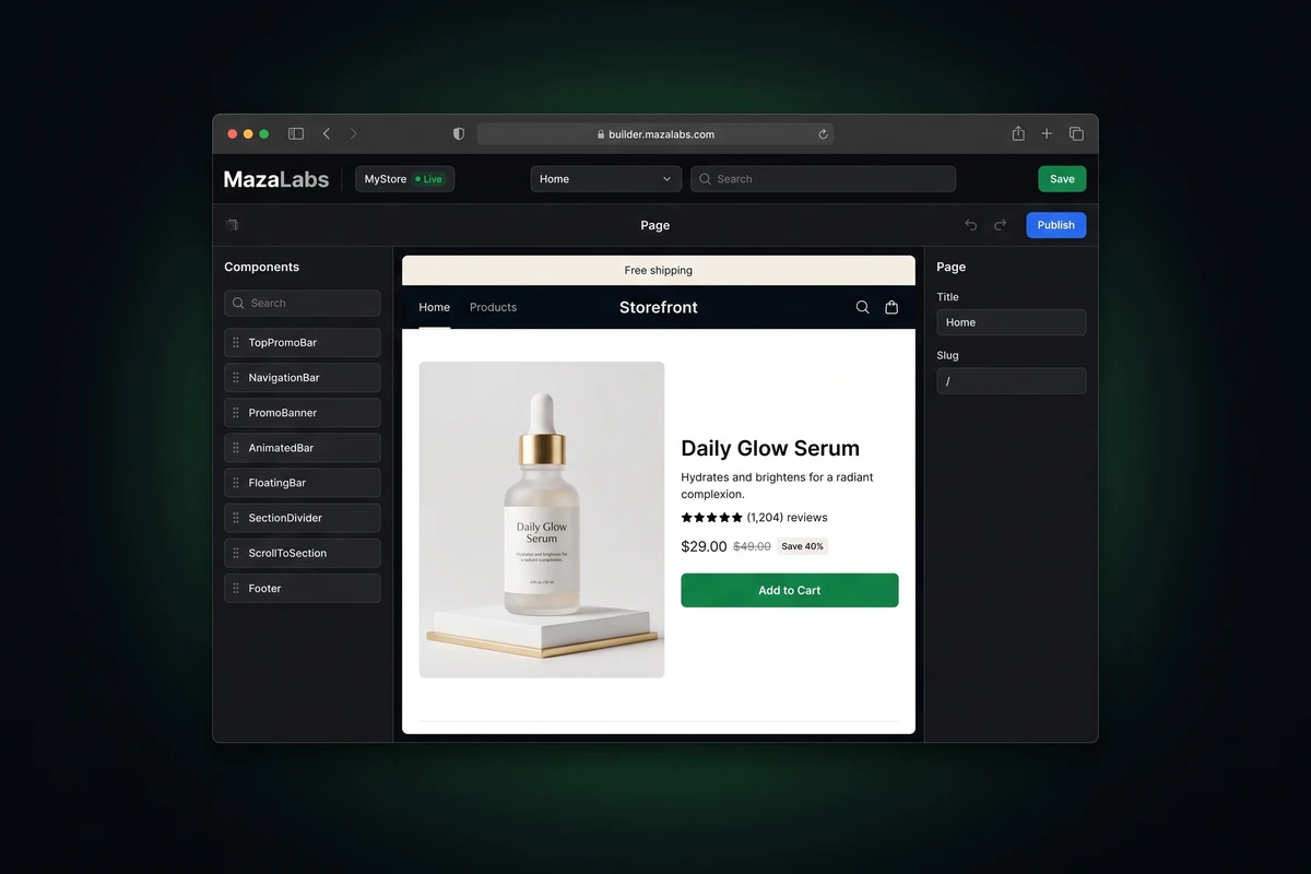 AI website builder interface